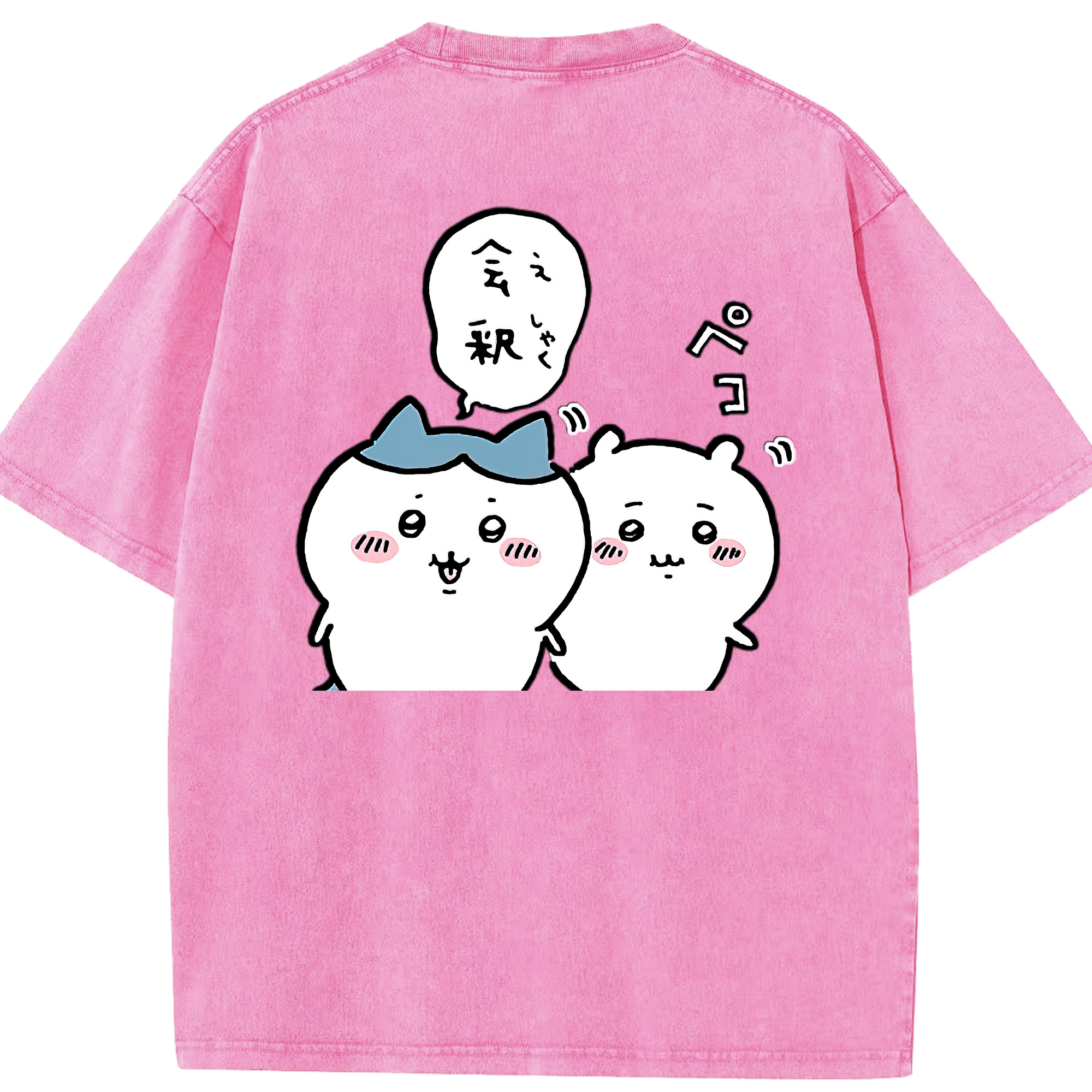 （画像用） ちいかわ ハチワレ Chii-kawa hachiware 綿100% ヴィンテージ風 半袖Tシャツ（背面プリント）